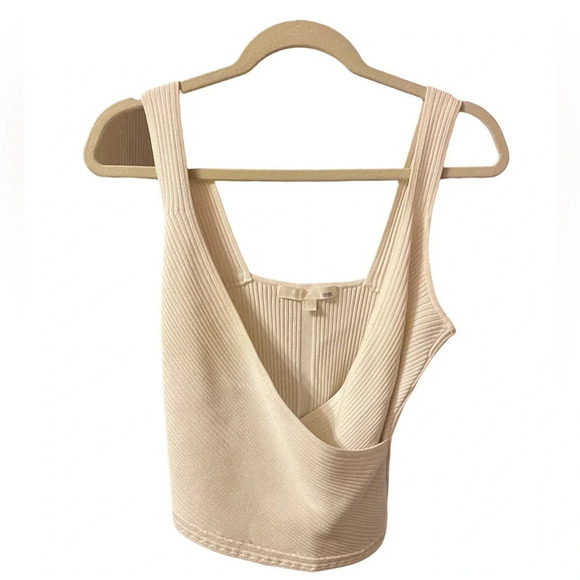 Jonathan Simkhai Tops - JONATHAN SIMKHAI CREAM CROSS-FRONT CROPPED KNIT TOP